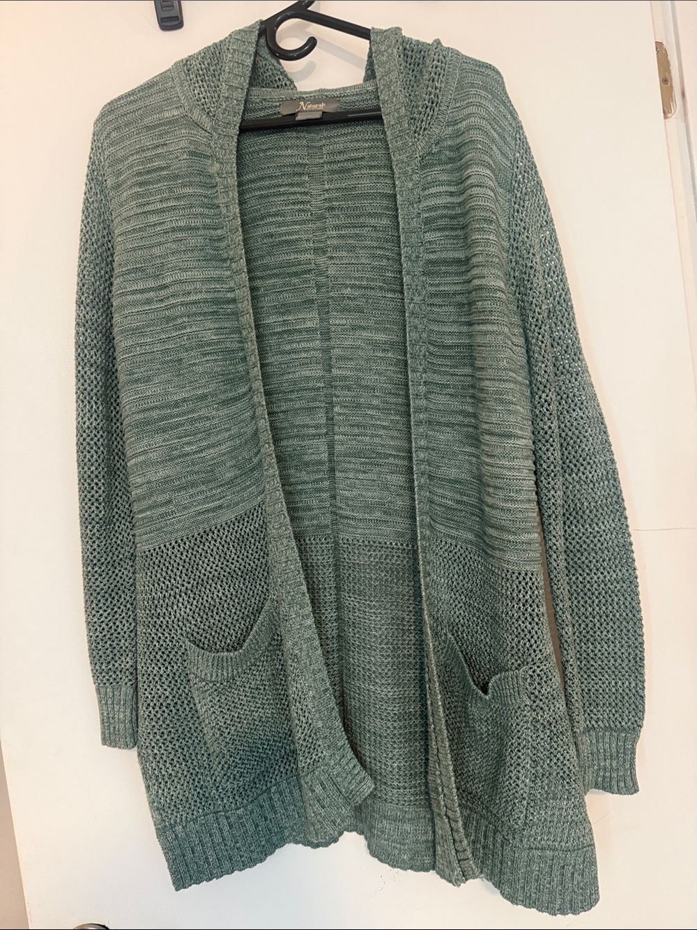 Natural Reflections Sage Green Open-Front Hooded Cardigan